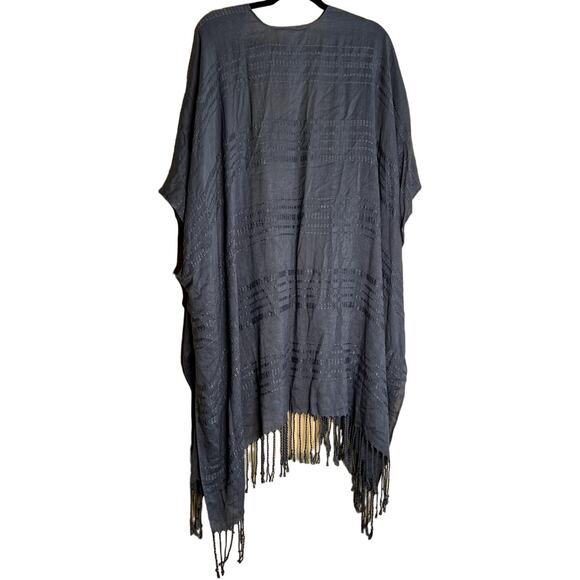 A.N.A Wrap Shawl Women OS Chambray Fringe Lagenlook Comfy Fall New Cottagecore - Picture 2 of 11
